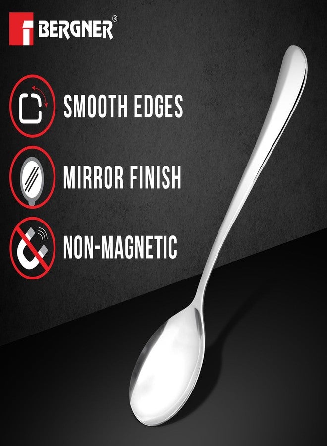 Bergner BE Essentials Baguette Stainless Steel 6 Pcs Soup Spoon Set, 17cm Long Soup Spoon, Non-Magnetic Premium Spoons for Home and Kitchen, Easy to Clean, Modern Aesthetics, 2.5mm Thickness - Silver - Image 4