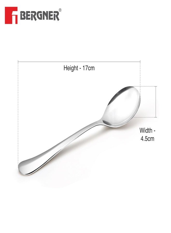 Bergner BE Essentials Baguette Stainless Steel 6 Pcs Soup Spoon Set, 17cm Long Soup Spoon, Non-Magnetic Premium Spoons for Home and Kitchen, Easy to Clean, Modern Aesthetics, 2.5mm Thickness - Silver - Image 3