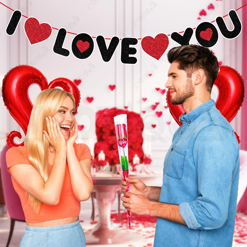 Zyozique Zyozique® Valentines Day Decorations Combo | Valentines Day Decorations Paper Banner, Red Hook Heart Foil Balloons & Artificial Rose | Valentines Day Party Decorations (Pack Of 5)  - Image 5