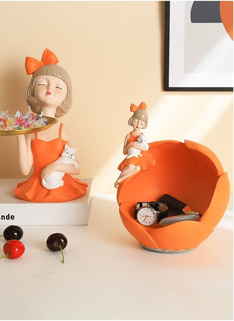 Merry Moments Modern Decor Resin Tray Statue Tray Storage Key Holder Candy Jewelry Earrings Tray Suitable for Home Decor Modern Art Dining Table Decor Office Small Object Tray Cat Orange 20x23cm Type F  - Image 2