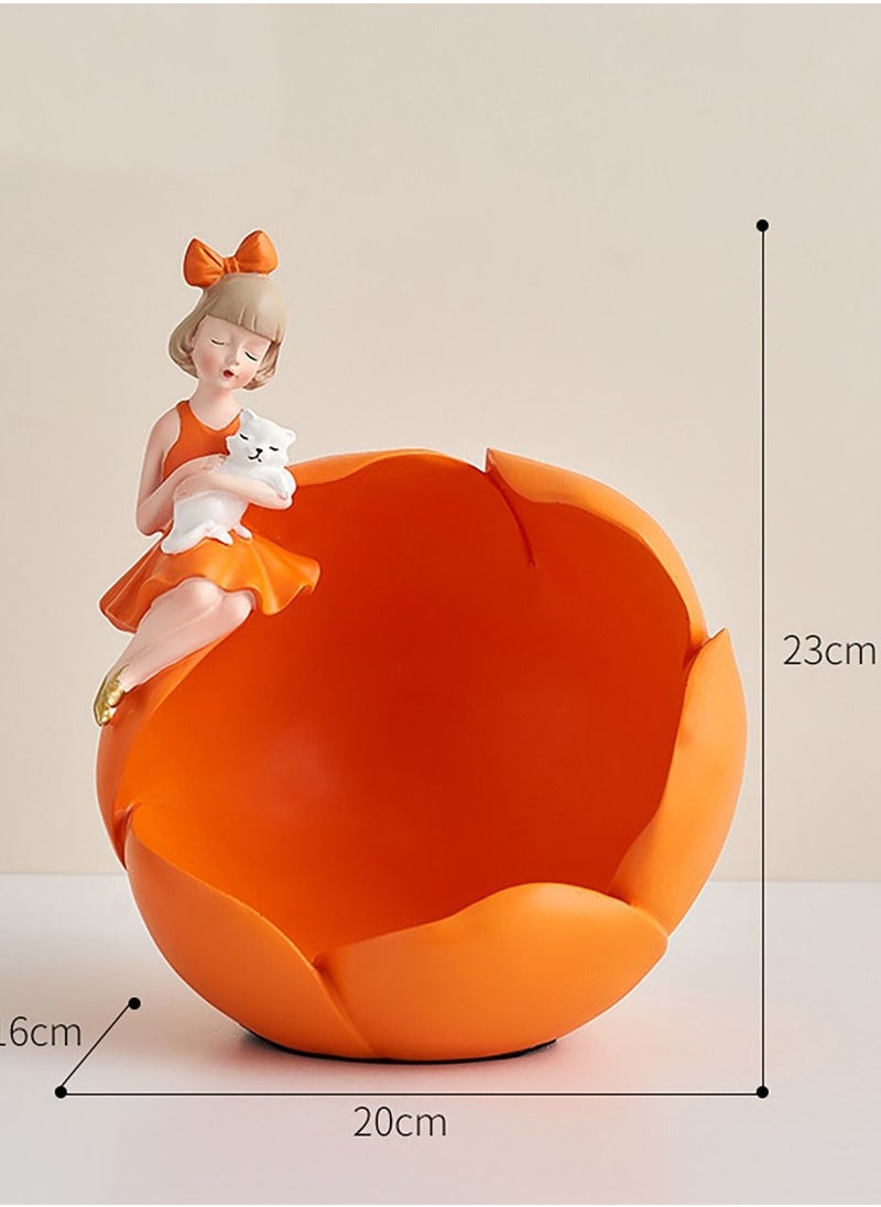 Merry Moments Modern Decor Resin Tray Statue Tray Storage Key Holder Candy Jewelry Earrings Tray Suitable for Home Decor Modern Art Dining Table Decor Office Small Object Tray Cat Orange 20x23cm Type F  - Image 4