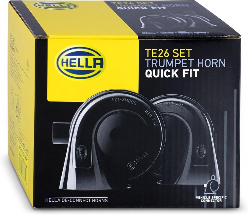 HELLA Fanfare Hella OE-Connect Horn TE26 Set 12 V 110 dB(A) 400 Hz - 500 Hz - High/Low Tone - Electric - ECE - Housing Colour: Black - Quantity: 2-3FH 012 010-061 General compatible design - Image 4