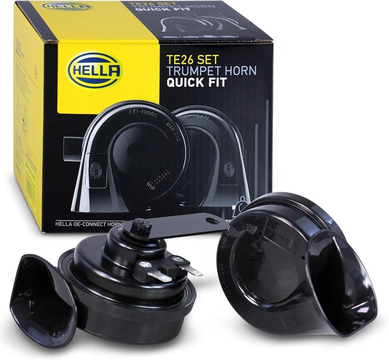 HELLA Fanfare Hella OE-Connect Horn TE26 Set 12 V 110 dB(A) 400 Hz - 500 Hz - High/Low Tone - Electric - ECE - Housing Colour: Black - Quantity: 2-3FH 012 010-061 General compatible design - Image 1