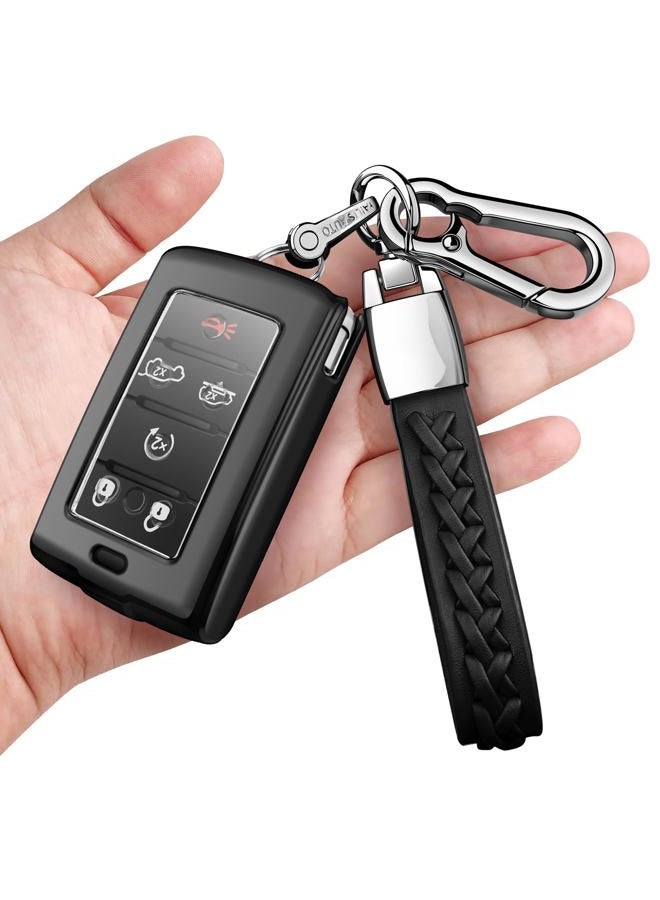 Autophone غطاء مفتاح متوافق مع جيب مع سلسلة مفاتيح مناسب لجراند شيروكي L 2021-2024 وجراند واغونير L وواجنير جراند شيروكي L 5-6 أزرار (أسود) - Image 1