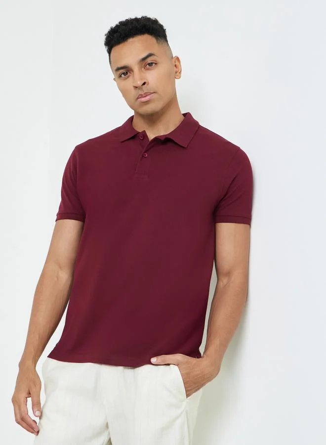 Styli Men Regular Fit Solid Pique Polo With Ribbed Collar