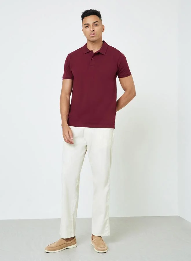 Styli Men Regular Fit Solid Pique Polo With Ribbed Collar