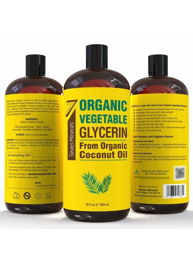 Seven Minerals , Organic Vegetable Glycerin - Big 32 fl oz Bottle - No Palm Oil, Made with Organic Coconut Oil - Therapeutical Grade Glycerine for DIYs - Hair, Nails & Skin Moisturizer - Non-Gmo  - Image 5