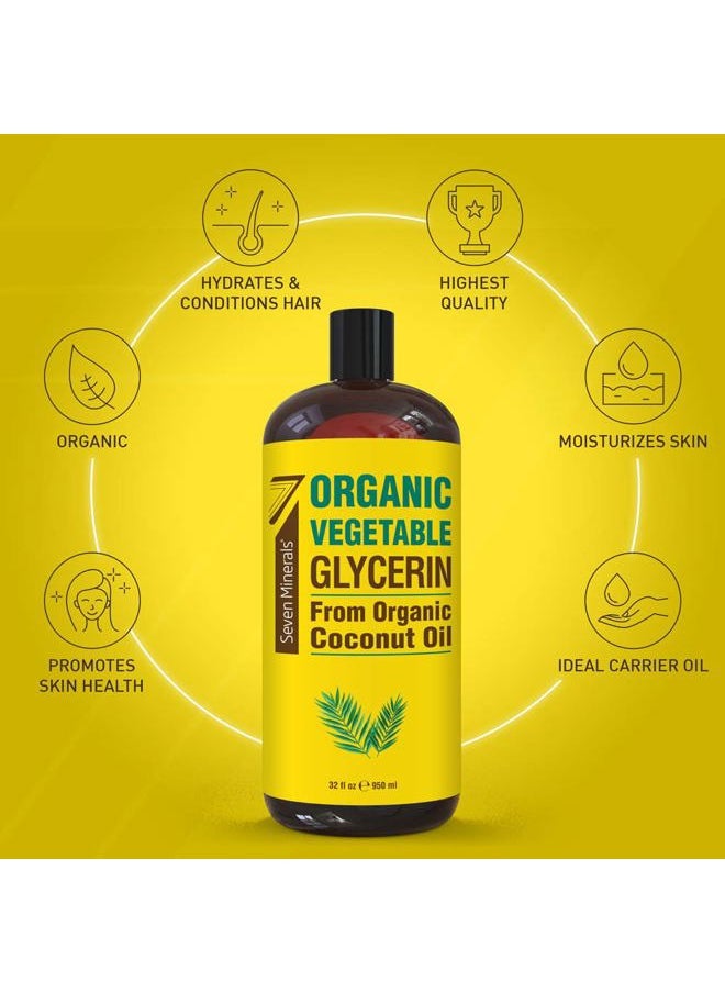Seven Minerals , Organic Vegetable Glycerin - Big 32 fl oz Bottle - No Palm Oil, Made with Organic Coconut Oil - Therapeutical Grade Glycerine for DIYs - Hair, Nails & Skin Moisturizer - Non-Gmo  - Image 2