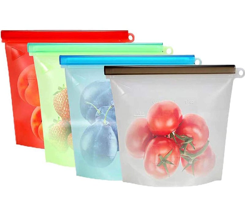Astrometric Reusable Silicone Food Storage Bag Microwave Dishwasher Freezer Oven Safe Food Preservation Airtight Seal Storage Food Grade BPA Free Bag Pack of 3Multicolor - Image 2