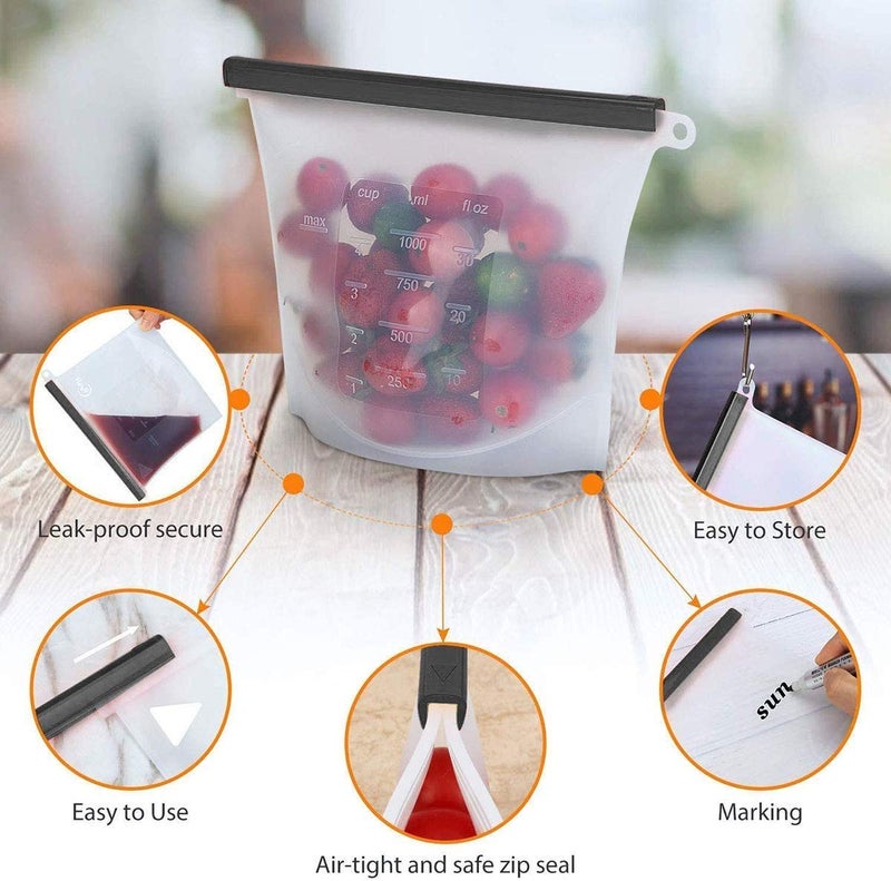 Astrometric Reusable Silicone Food Storage Bag Microwave Dishwasher Freezer Oven Safe Food Preservation Airtight Seal Storage Food Grade BPA Free Bag Pack of 3Multicolor - Image 4