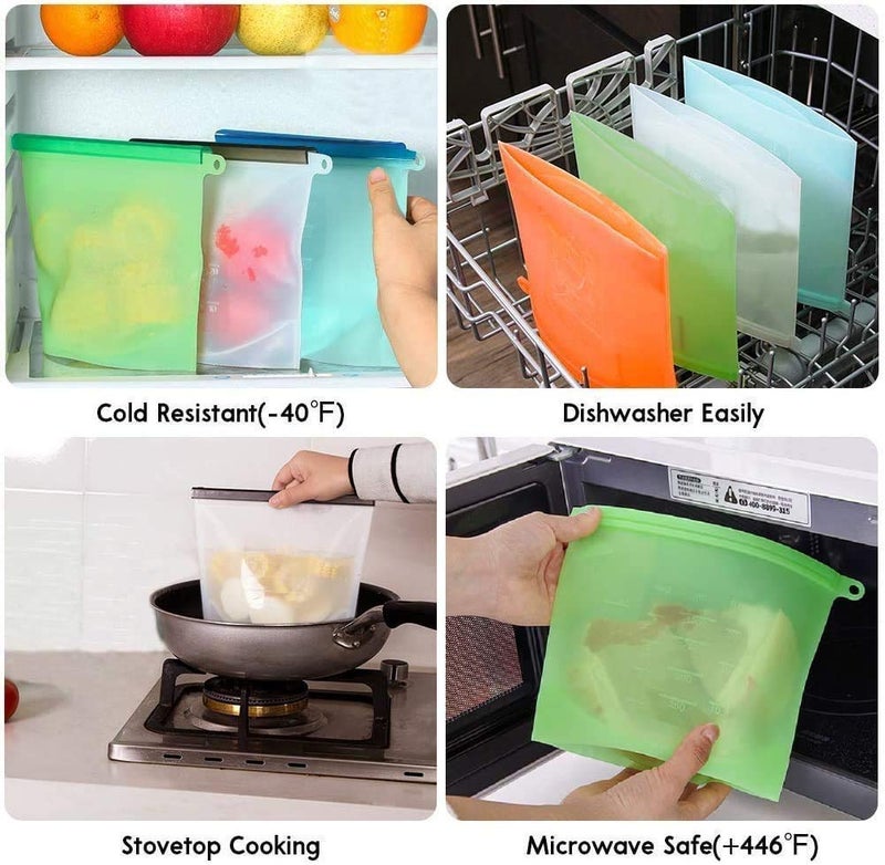 Astrometric Reusable Silicone Food Storage Bag Microwave Dishwasher Freezer Oven Safe Food Preservation Airtight Seal Storage Food Grade BPA Free Bag Pack of 3Multicolor - Image 3