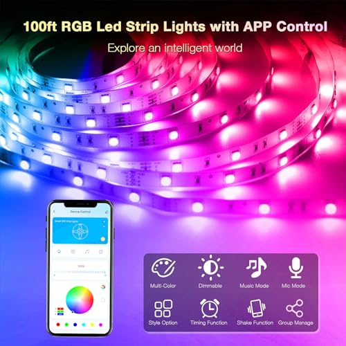DAYBETTER Led Lights for Bedroom 100 ft, Led Strip Lights, Led Light Strips with Remote and App Control, Music Sync RGB Color Changing Led Lights for Room Decoration - Image 2