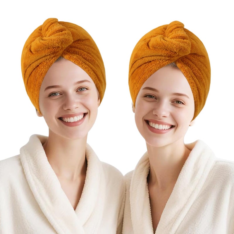 AGKXHDEC Microfiber Hair Drying Towel Wrap for Women, Hair Turbans Towel for Wet Hair,turbie Twist Hair Towels(The Color of The Picture is for Reference only) (Apricot Yellow,Apricot Yellow) - Image 1