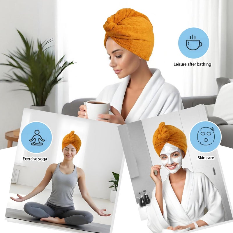 AGKXHDEC Microfiber Hair Drying Towel Wrap for Women, Hair Turbans Towel for Wet Hair,turbie Twist Hair Towels(The Color of The Picture is for Reference only) (Apricot Yellow,Apricot Yellow) - Image 3
