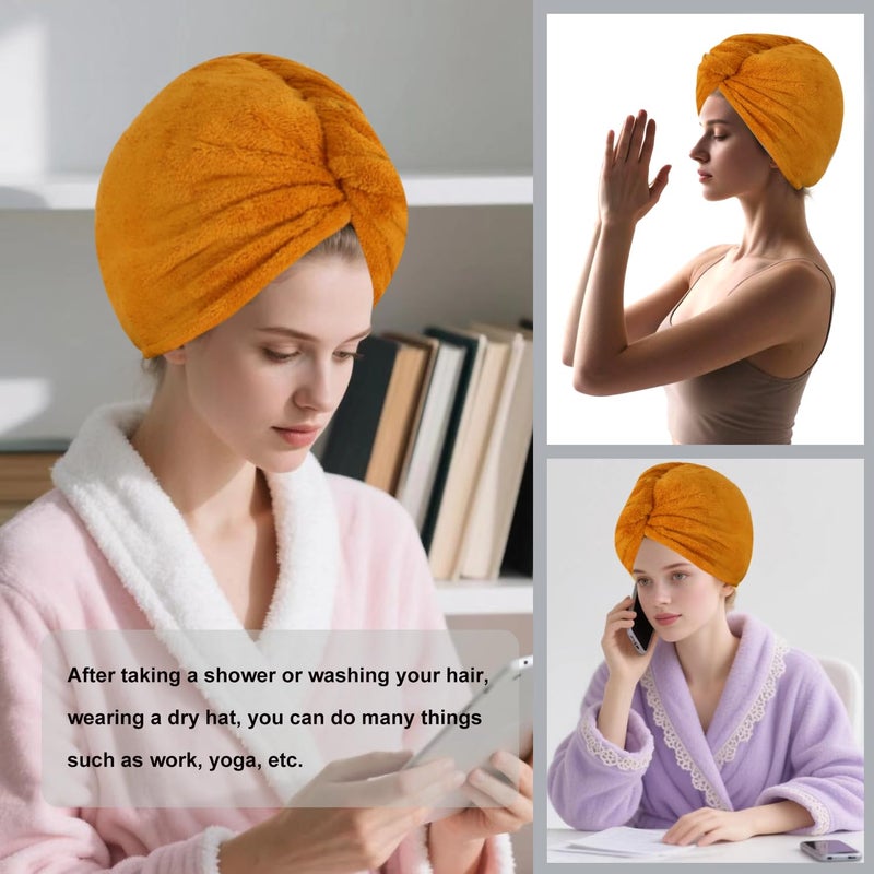AGKXHDEC Microfiber Hair Drying Towel Wrap for Women, Hair Turbans Towel for Wet Hair,turbie Twist Hair Towels(The Color of The Picture is for Reference only) (Apricot Yellow,Apricot Yellow) - Image 4