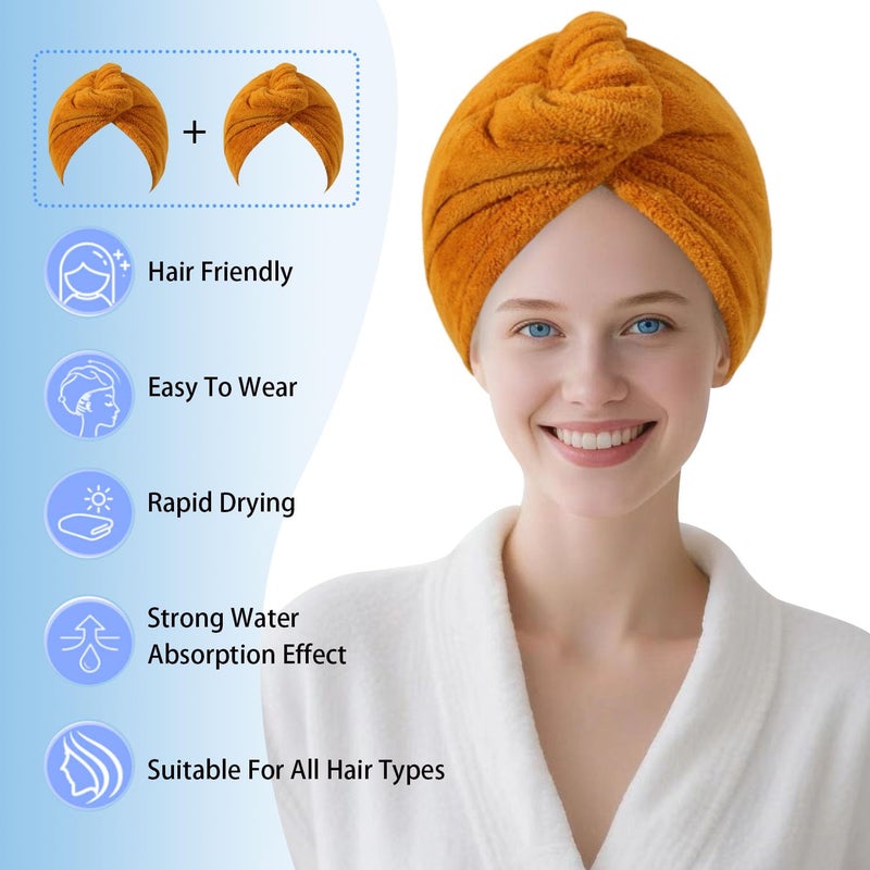 AGKXHDEC Microfiber Hair Drying Towel Wrap for Women, Hair Turbans Towel for Wet Hair,turbie Twist Hair Towels(The Color of The Picture is for Reference only) (Apricot Yellow,Apricot Yellow) - Image 2