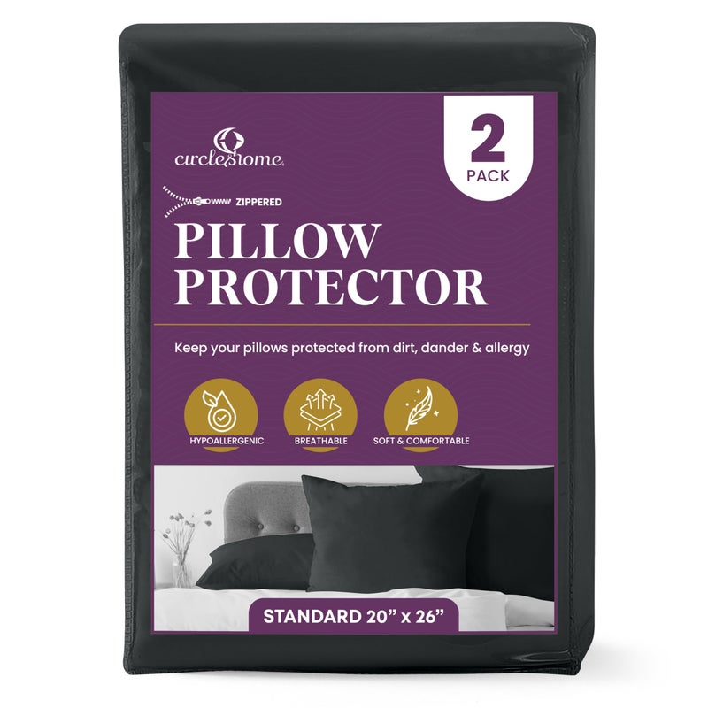 CirclesHome Pillow Protectors 2 Pack Standard Zippered - 100% Cotton Breathable Pillowcases - Protects Pillows from Dirt  Dust and Debris (Standard - Set of 2 - 20x26) - Image 1