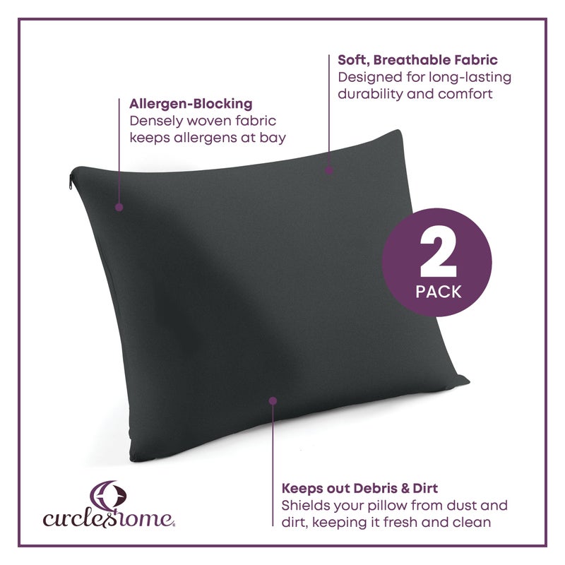 CirclesHome Pillow Protectors 2 Pack Standard Zippered - 100% Cotton Breathable Pillowcases - Protects Pillows from Dirt  Dust and Debris (Standard - Set of 2 - 20x26) - Image 2