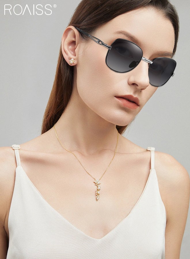 roaiss Women's Polarized Square Sunglasses, UV400 Protection Sun Glasses with Foldable Design, Fashion Anti-glare Sun Shades for Women with Glasses Case, 57mm, Black Silver - Image 2