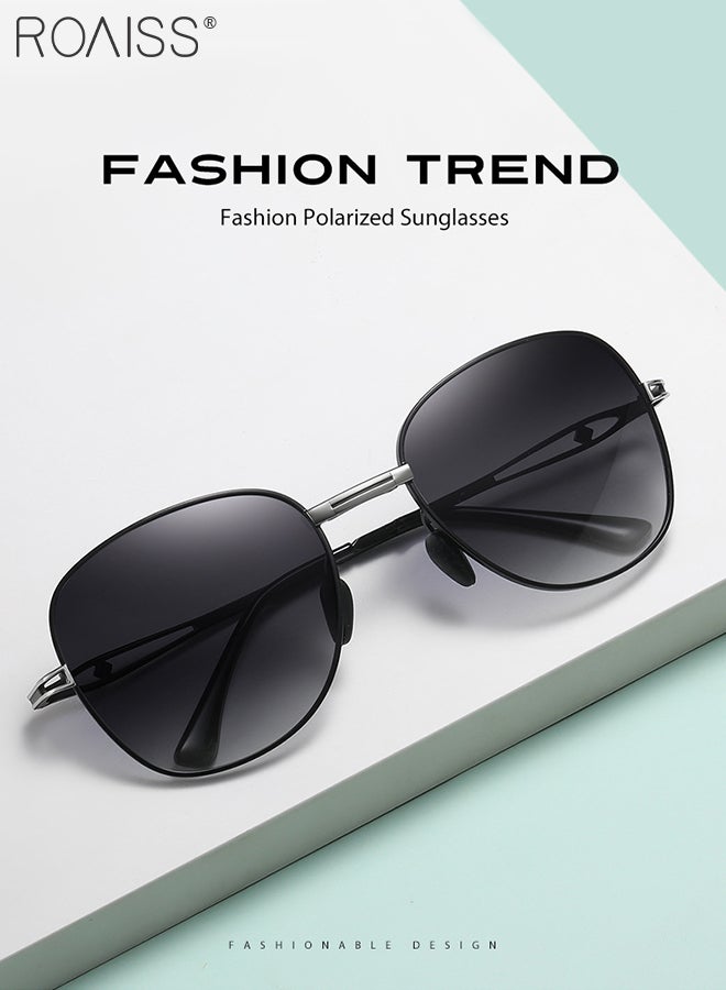roaiss Women's Polarized Square Sunglasses, UV400 Protection Sun Glasses with Foldable Design, Fashion Anti-glare Sun Shades for Women with Glasses Case, 57mm, Black Silver - Image 3
