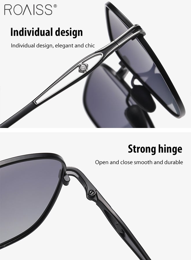 roaiss Women's Polarized Square Sunglasses, UV400 Protection Sun Glasses with Foldable Design, Fashion Anti-glare Sun Shades for Women with Glasses Case, 57mm, Black Silver - Image 5