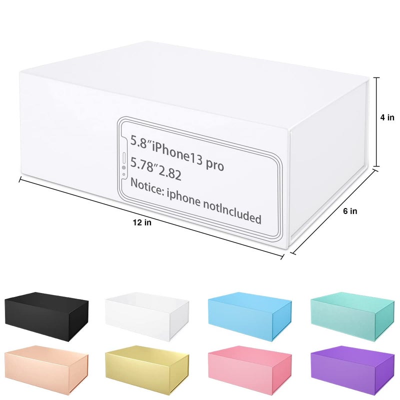 ROSTELACK White Gift Box 12" x 6" x 4" with Magnetic Closure Lid Gifts Boxe for Presents,Bridesmaid Gifts Boxes,Cute Box,Birthday Gift Boxe,Luxury for Gifts Packaging, Magnetic Gift Boxes for Wrapping Gifts (White) - Image 2