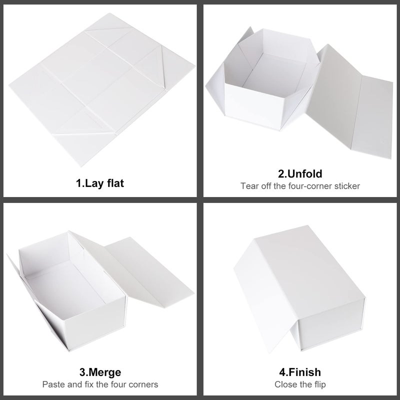 ROSTELACK White Gift Box 12" x 6" x 4" with Magnetic Closure Lid Gifts Boxe for Presents,Bridesmaid Gifts Boxes,Cute Box,Birthday Gift Boxe,Luxury for Gifts Packaging, Magnetic Gift Boxes for Wrapping Gifts (White) - Image 3