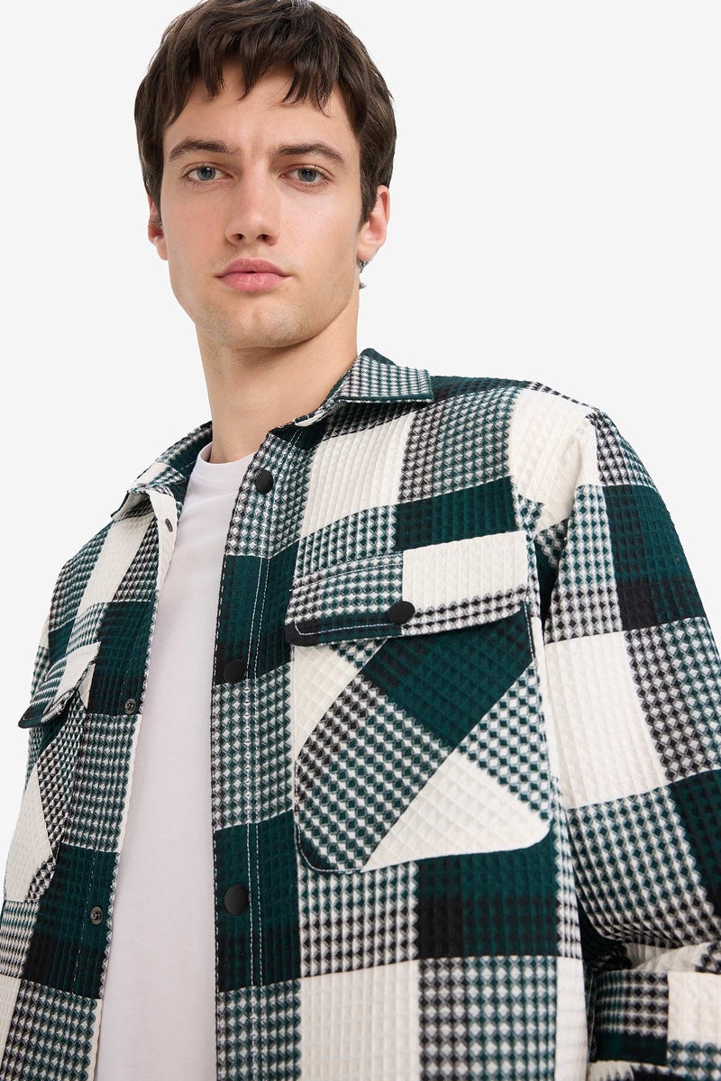 DeFacto Green Man Relax Fit Long Sleeve Waffle Shirt Casual - Image 4
