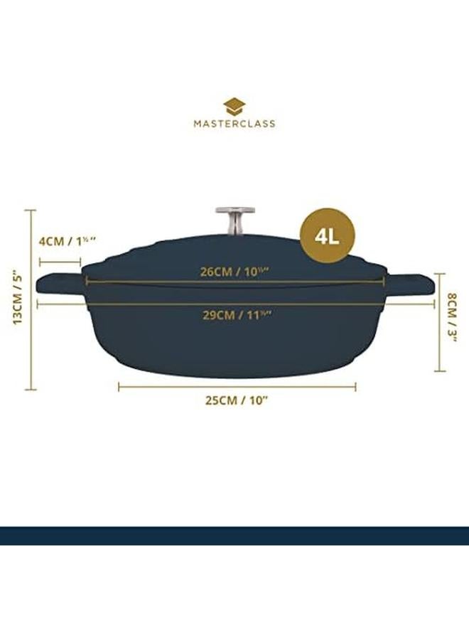 ماستر كلاس طبق خزفي ضحل مع غطاء سعة 4 لتر 28 سم موقد حثي من الألومنيوم المصبوب خفيف الوزن وآمن للاستخدام في الفرن باللون الأحمر - Image 3