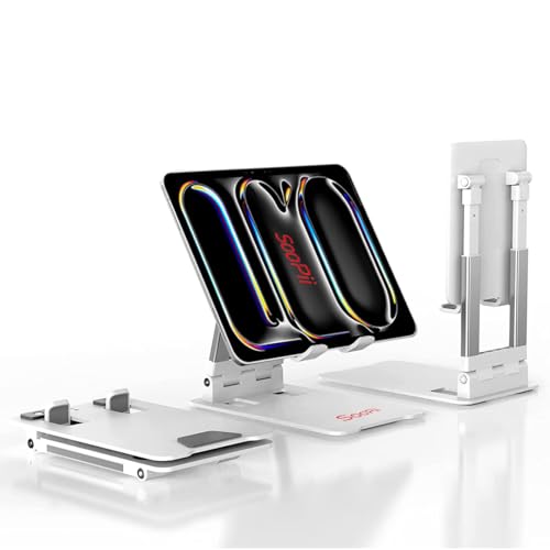 SOOPII DM02i Desktop Tablet Stand + Mobile Stand, Heavy Base Aluminum Holder for Tablets/Mobile/Tab Stand and e-Book Readers (Up to 15.6 inch) - White - Image 1