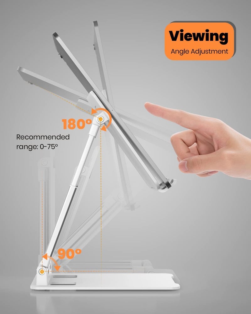 SOOPII DM02i Desktop Tablet Stand + Mobile Stand, Heavy Base Aluminum Holder for Tablets/Mobile/Tab Stand and e-Book Readers (Up to 15.6 inch) - White - Image 5