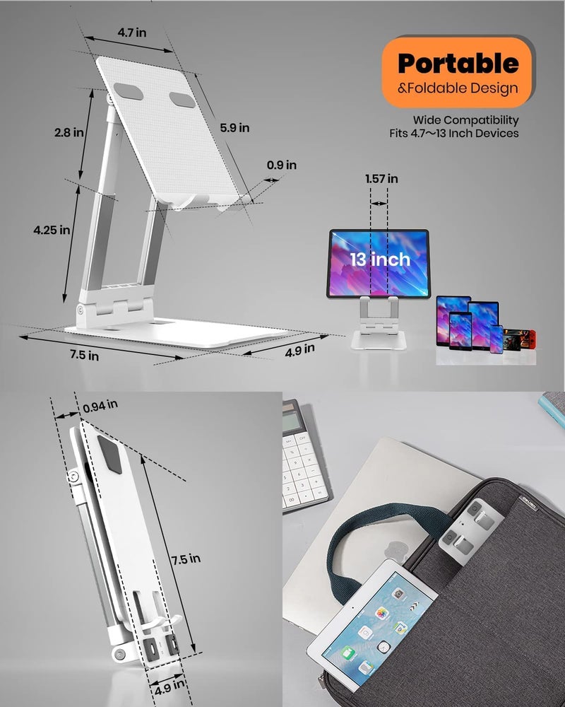 SOOPII DM02i Desktop Tablet Stand + Mobile Stand, Heavy Base Aluminum Holder for Tablets/Mobile/Tab Stand and e-Book Readers (Up to 15.6 inch) - White - Image 4
