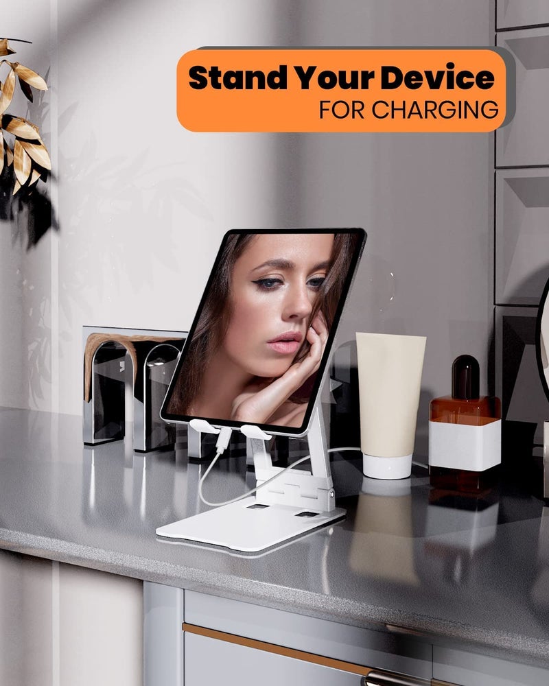 SOOPII DM02i Desktop Tablet Stand + Mobile Stand, Heavy Base Aluminum Holder for Tablets/Mobile/Tab Stand and e-Book Readers (Up to 15.6 inch) - White - Image 2