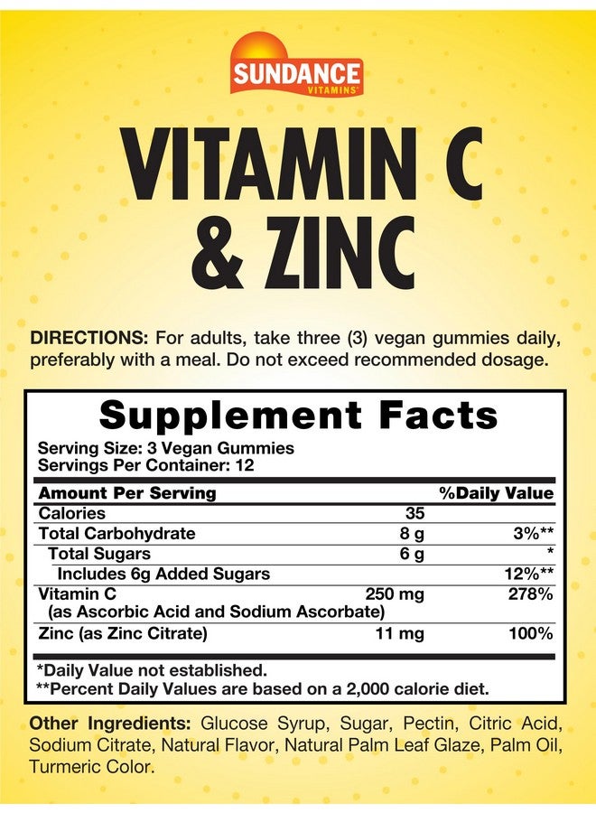 Sundance Vitamin C and Zinc Gummies | 36 Count | Lemon Flavor | Vegan, Non-GMO, and Gluten Free Supplement - Image 2