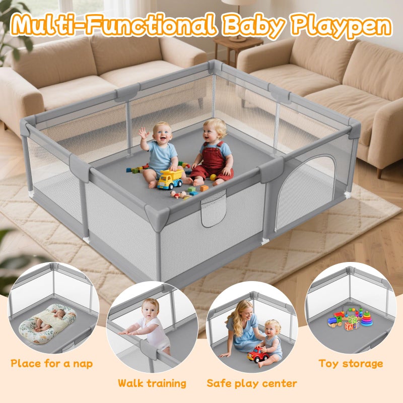 Deeteck Baby Playpen 79"x71" - Extra Large Playpen for Babies and Toddlers with 2 Handle - Baby Fence Play Area Safety Center for Indoor & Outdoor, Grey - Image 3