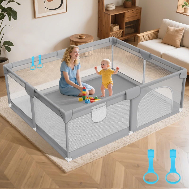 Deeteck Baby Playpen 79"x71" - Extra Large Playpen for Babies and Toddlers with 2 Handle - Baby Fence Play Area Safety Center for Indoor & Outdoor, Grey - Image 1