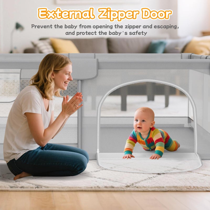 Deeteck Baby Playpen 79"x71" - Extra Large Playpen for Babies and Toddlers with 2 Handle - Baby Fence Play Area Safety Center for Indoor & Outdoor, Grey - Image 5