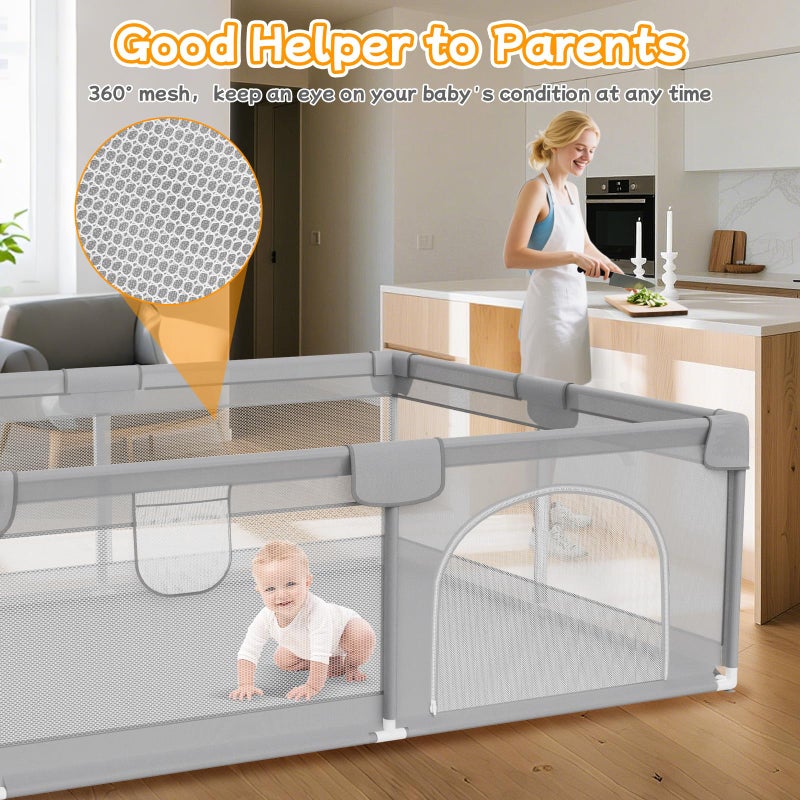 Deeteck Baby Playpen 79"x71" - Extra Large Playpen for Babies and Toddlers with 2 Handle - Baby Fence Play Area Safety Center for Indoor & Outdoor, Grey - Image 2