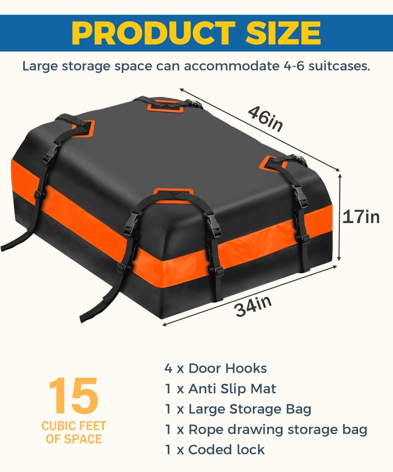 UBOG 15 Cubic Feet Roof Rack, Rooftop Cargo Carrier, Soft-Shell Carriers with Anti-Slip Mat for All Cars with/Without Rack - Image 2