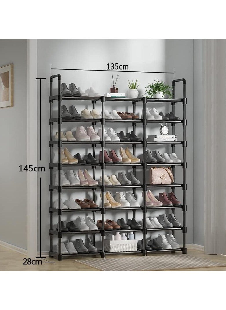 Beauenty - Shoe Racks,3 Row 8 Tier,Shoe and Boots Organizer Storage Shelf,Stackable Metal Stand Shelf,Keep Room Neat Door Space Saving (3 Row 8 Tier) - Image 1