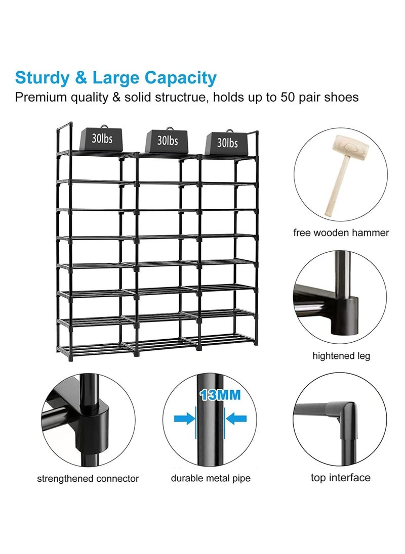 Beauenty - Shoe Racks,3 Row 8 Tier,Shoe and Boots Organizer Storage Shelf,Stackable Metal Stand Shelf,Keep Room Neat Door Space Saving (3 Row 8 Tier) - Image 1