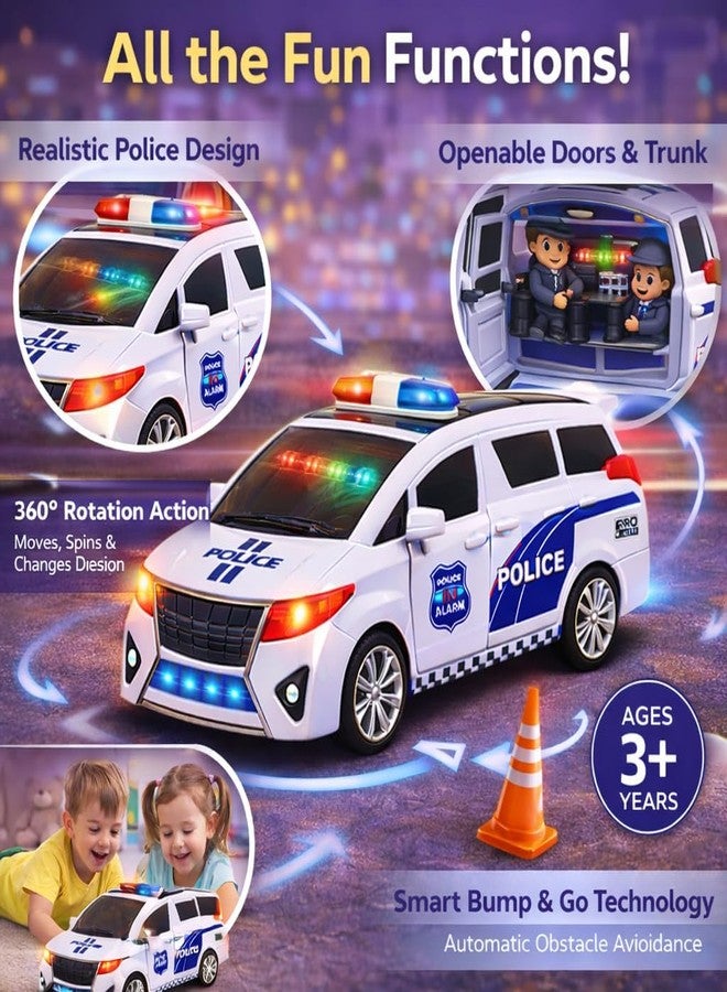 Brand Conquer Police Toy Car for Kids with Lights & Sound, 360° Rotation, Bump & Go Action, Openable Doors & Trunk, Musical Police Vehicle Toy for Boys & Girls - Image 3