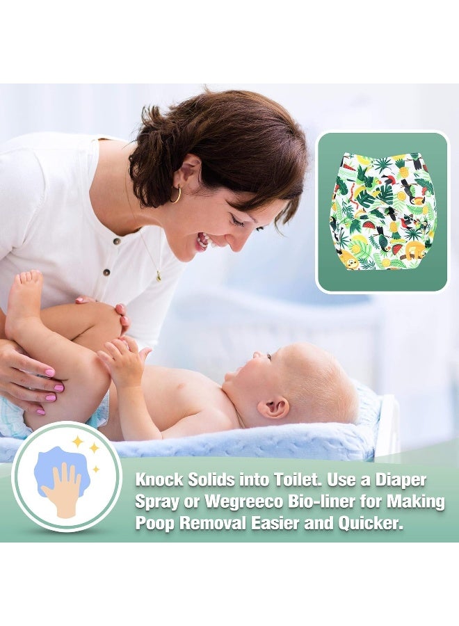 Washable Reusable Baby Cloth Pocket Diapers 6 Pack + 6 Rayon Made from Bamboo Inserts (with 1 Wet Bag, Fruits, Animals) - Image 5