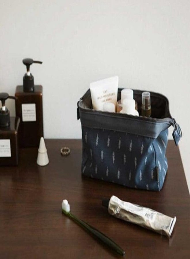 TS WITH TECHSUN Polyester Waterproof Cosmetic Toiletry Bag Travel Floral Printed Women Vanity Shaving Household Grooming Portable Zipper Makeup Case Pouch (Navyblue) - Image 2