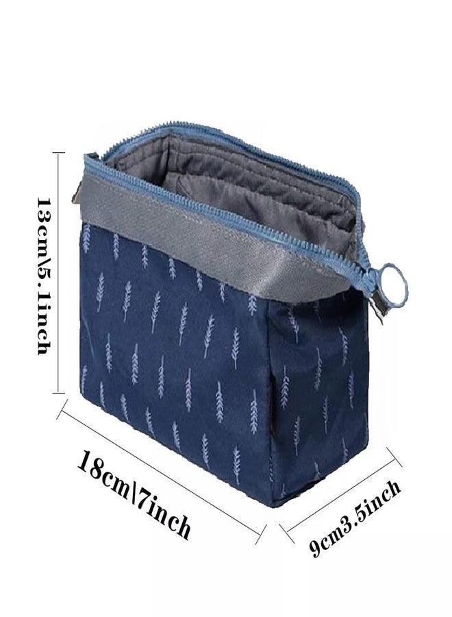 TS WITH TECHSUN Polyester Waterproof Cosmetic Toiletry Bag Travel Floral Printed Women Vanity Shaving Household Grooming Portable Zipper Makeup Case Pouch (Navyblue) - Image 5
