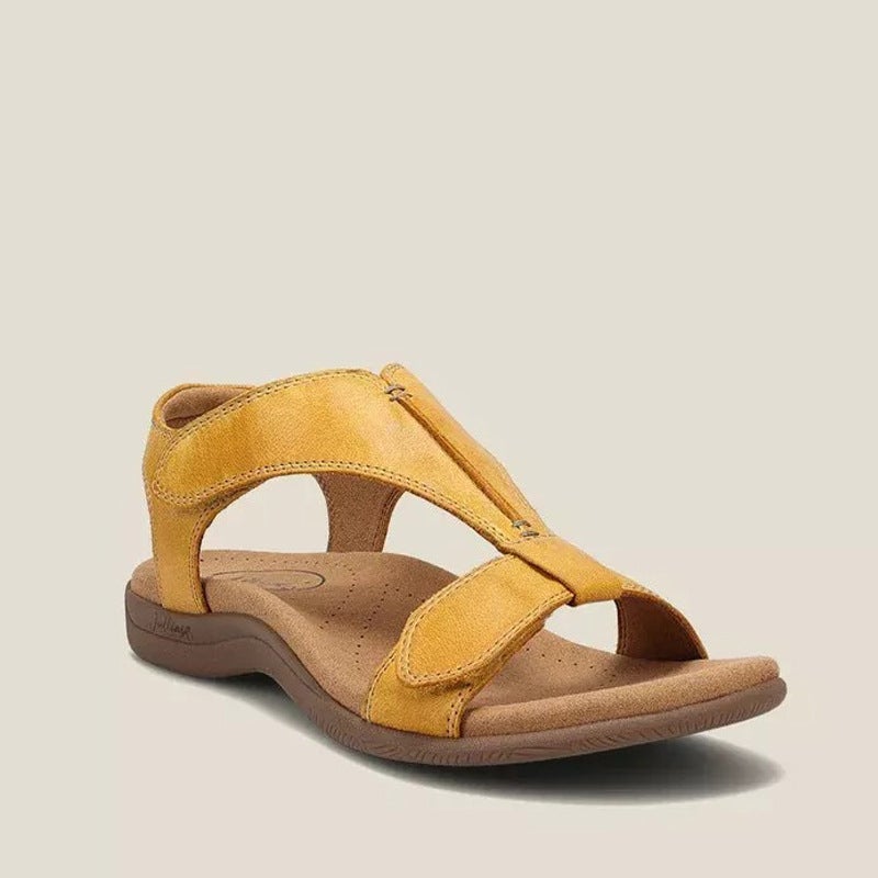 Large size sandals women's 2022 summer new European and American flat foot arch solid color Velcro word casual beach sandals Orange 39 - Image 5