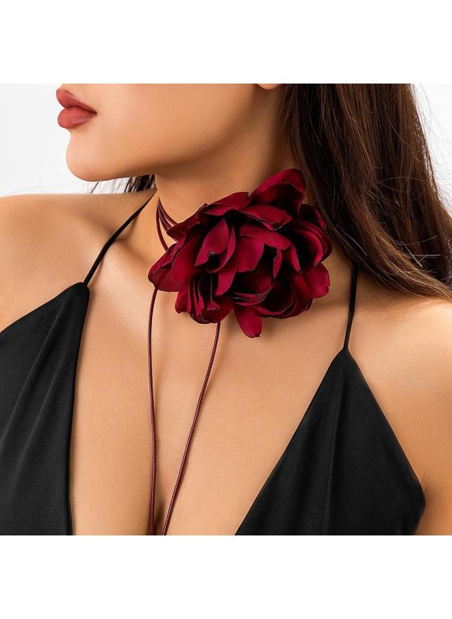 Generic European And American Jewelry Fashion Retro French Style Big Flower Chocker Necklace Tassel Neck Chain For Women 