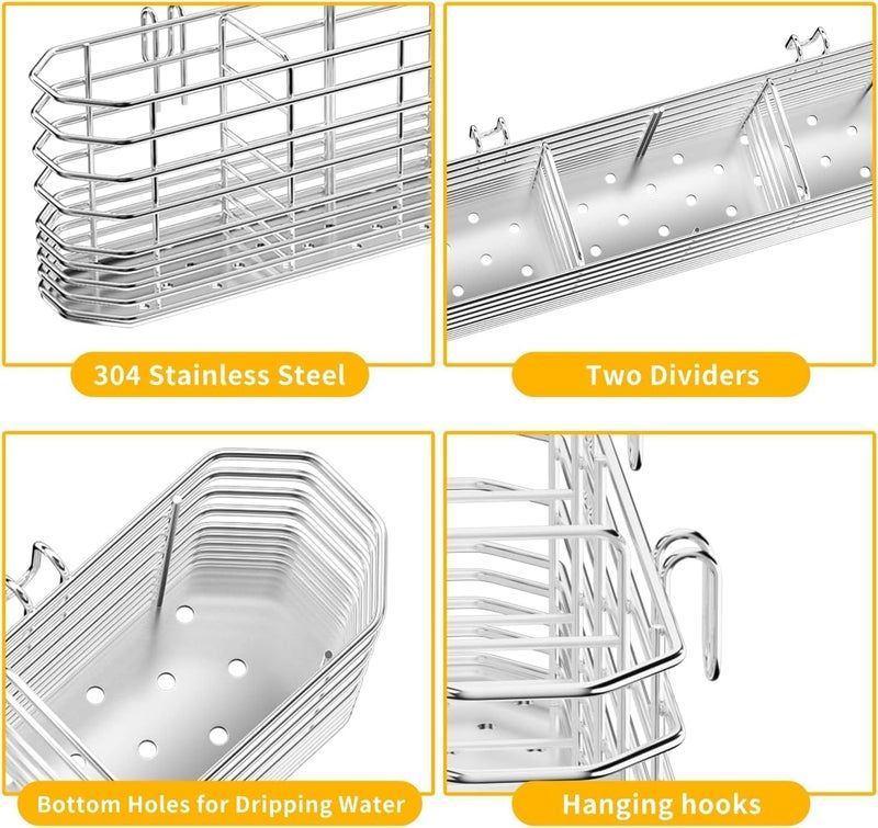 KASTWAVE Stainless Steel Utensil Holder, Knife Fork & Dish Drainer Rack, 304 Rust Proof Design Lasts Longer, Hygienic and Easy Clean, Kitchen Organizer, Silver - Image 2