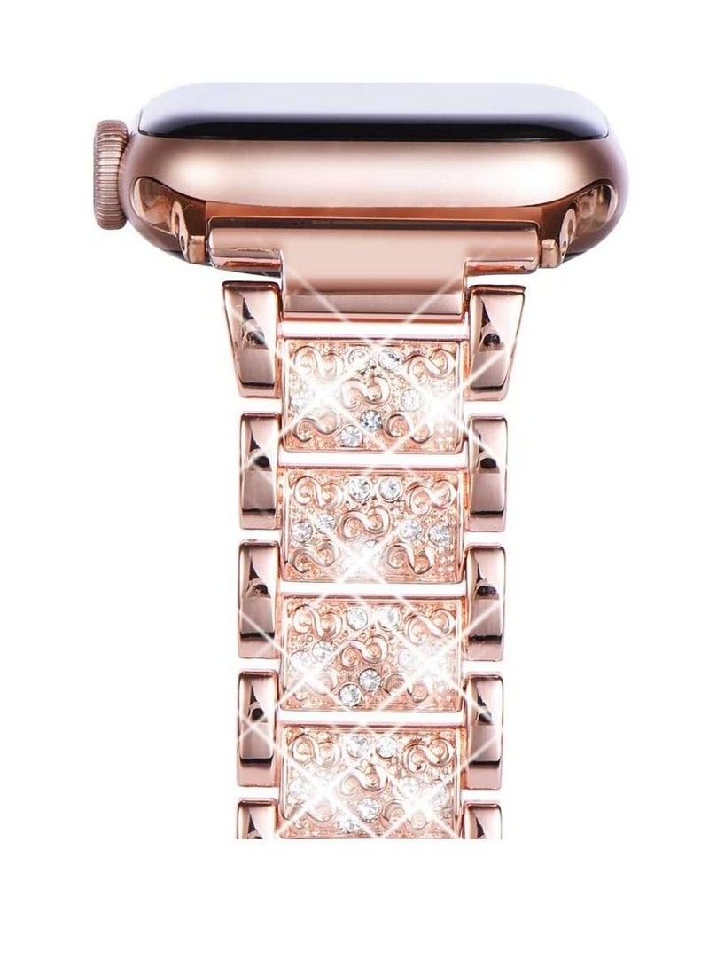 GENNEXT Replacement Women Jewelry Bling Band Diamond Bracelet For Apple Watch Series 7/6/5/4/3/2/1/SE 41mm 40mm 38mm Rose Gold - Image 1