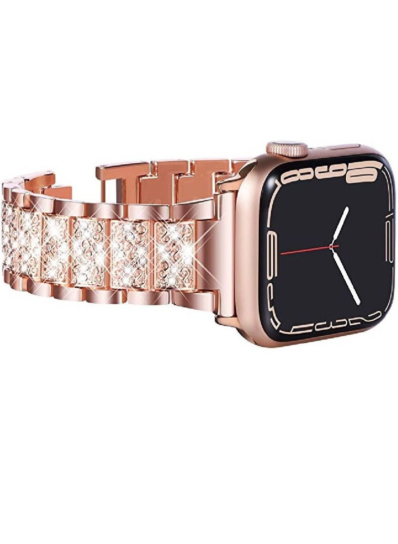 GENNEXT Replacement Women Jewelry Bling Band Diamond Bracelet For Apple Watch Series 7/6/5/4/3/2/1/SE 41mm 40mm 38mm Rose Gold - Image 3